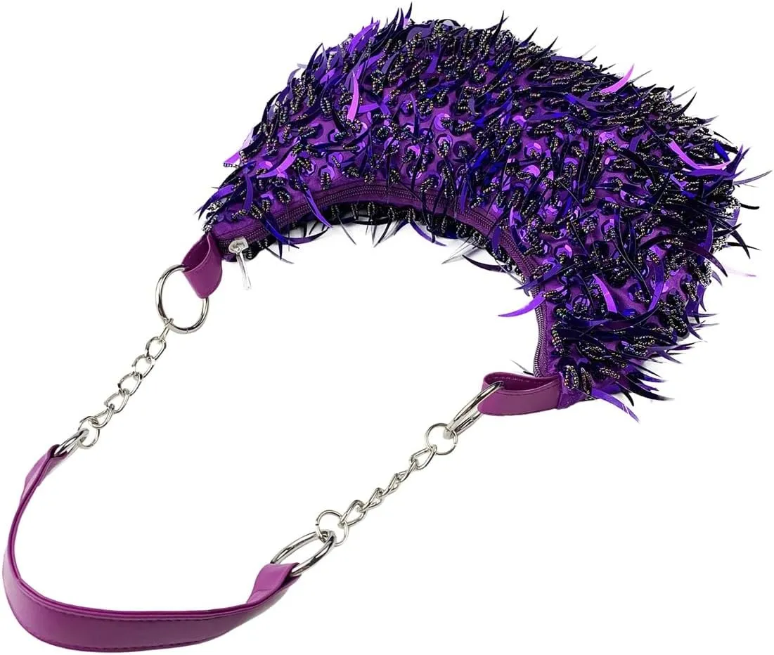 Sequin Bead Crescent Evening Bag for Women Shinny Clutch Purse Gorgeous Bar Disco Shoulder Bag Cocktail Prom Handbag