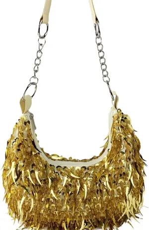 Sequin Bead Crescent Evening Bag for Women Shinny Clutch Purse Gorgeous Bar Disco Shoulder Bag Cocktail Prom Handbag