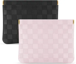 Sightor 2PCS Pocket Cosmetic Bag for Purse, Checkered Makeup Bag Portable Leather Cosmetic Bag for Women, Coin Purse Lipstick Cosmetic Accessories Organizer Travel Cosmetic Pouch (Black, Pink, L)
