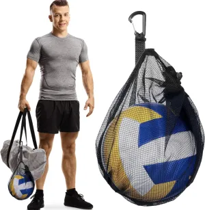 Single Ball Bag, Breathable Mesh Ball Storage Bag with Zipper Pocket, Sports Ball Drawstring Sling Net Carry Bag with Buckle Clip for Carrying Basketball Volley Ball Soccer Football Badminton