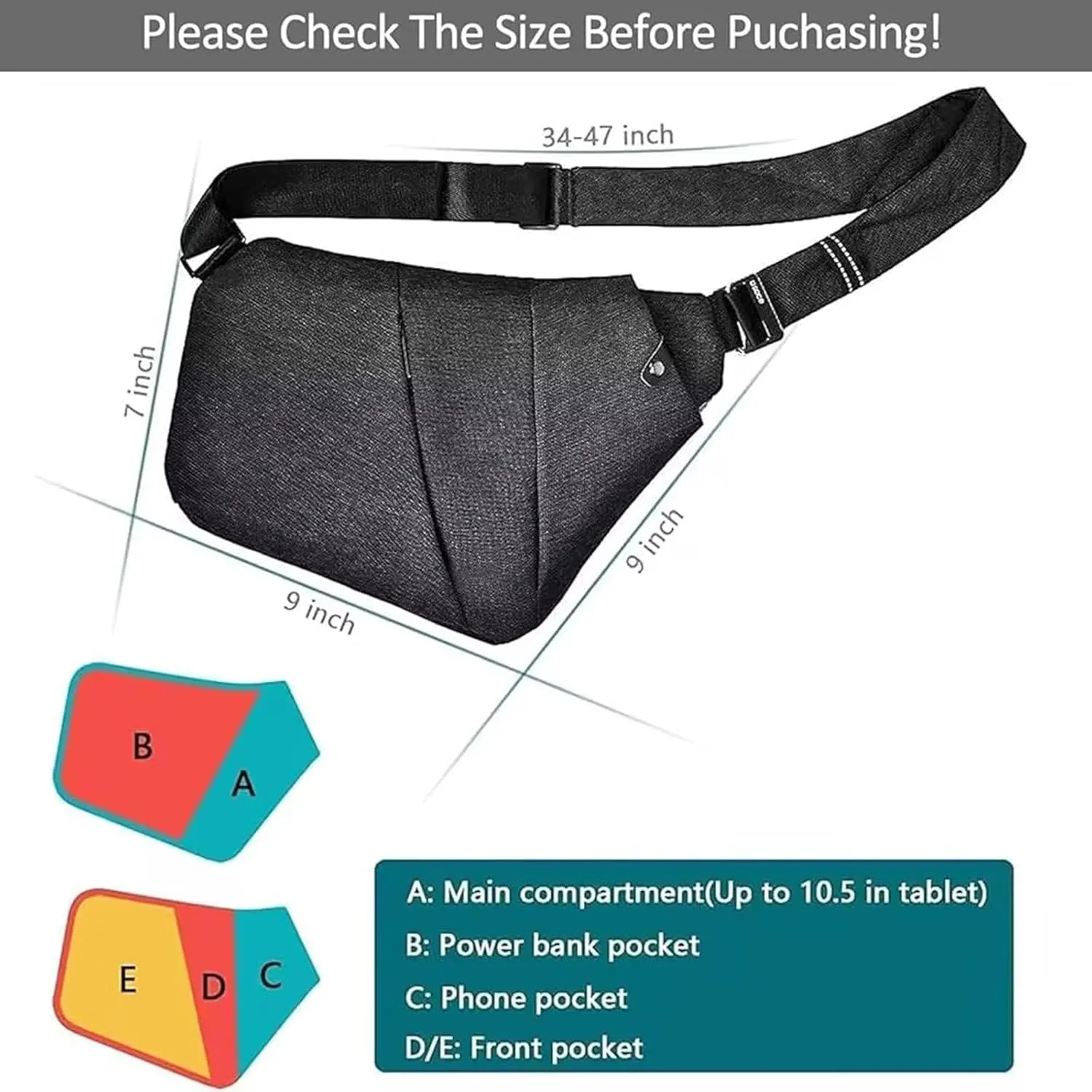 Sling Bag for Men, Crossbody Bag Shoulder Bag for Men Anti-theft Bag for Travel Casual
