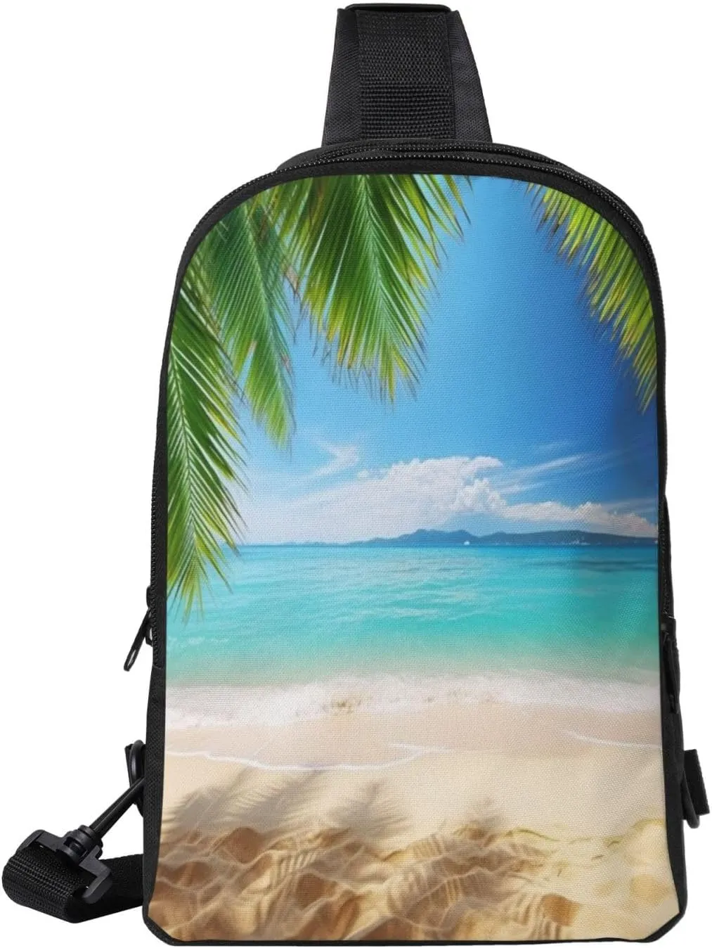 Sling bag for Women Men Trendy Sling Bakpack Casual Chest Bag Ocean Sea Beach Palm Leaves Fanny Pack for Travel Hiking