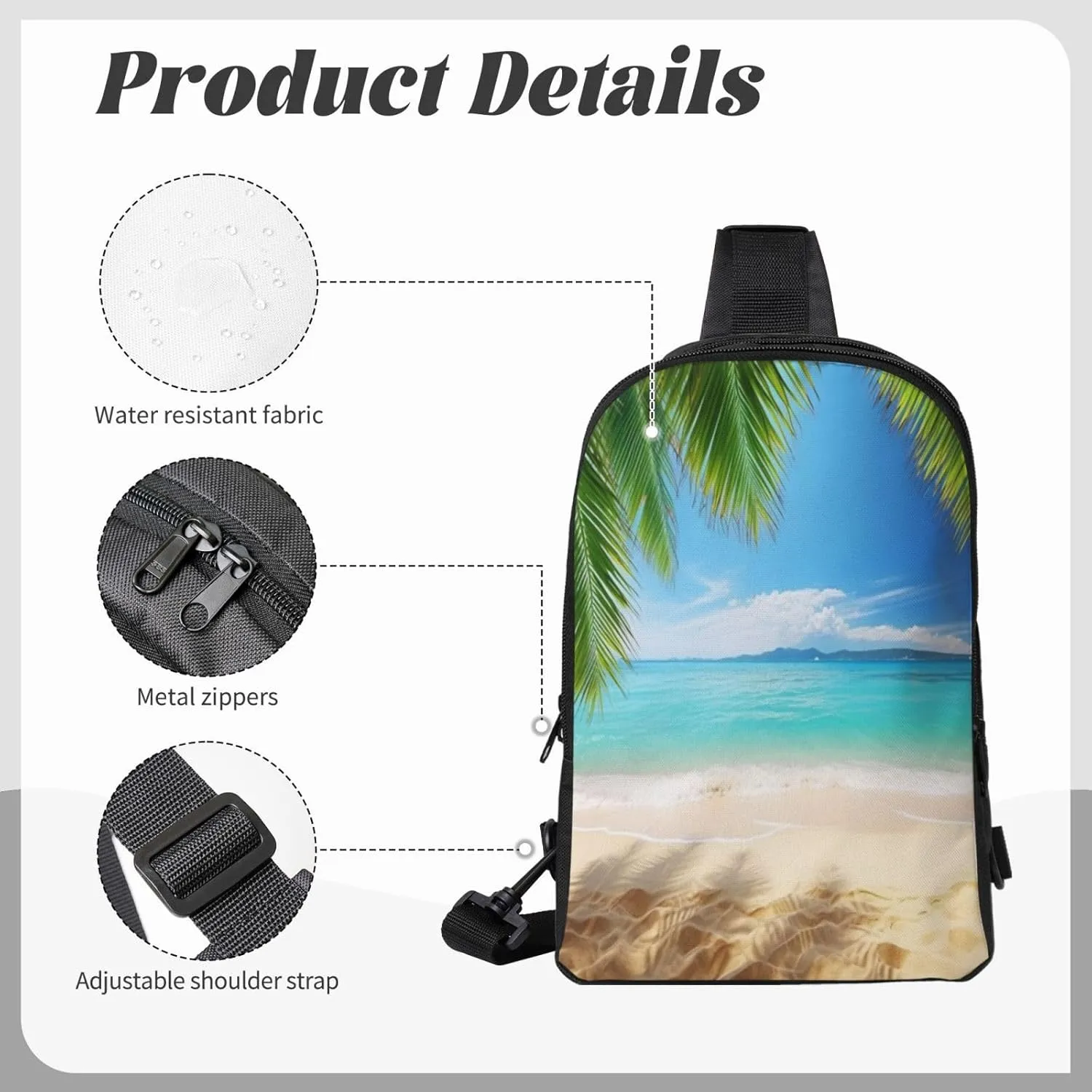 Sling bag for Women Men Trendy Sling Bakpack Casual Chest Bag Ocean Sea Beach Palm Leaves Fanny Pack for Travel Hiking