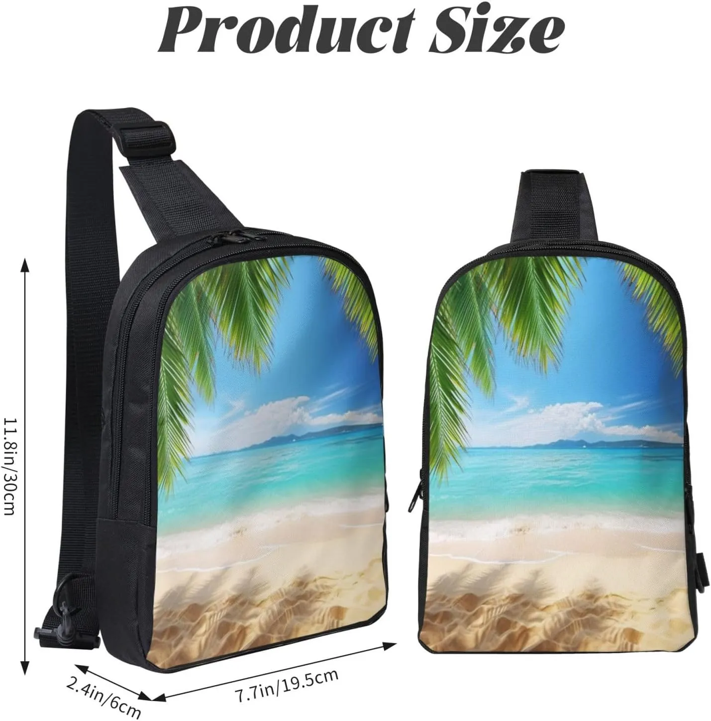 Sling bag for Women Men Trendy Sling Bakpack Casual Chest Bag Ocean Sea Beach Palm Leaves Fanny Pack for Travel Hiking