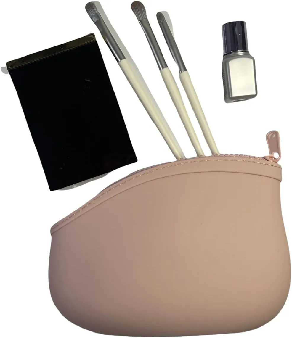 Small Makeup Bag Premium Silicone Purse Bag Multifunctional Essential Bag Zipper Pouch Water and Heat Resistant (Pink)
