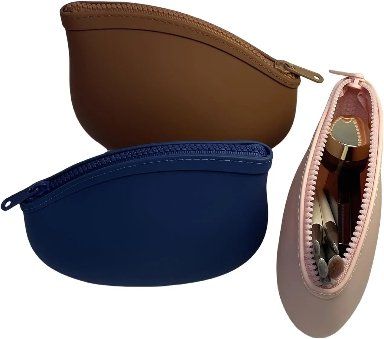 Small Makeup Bag Premium Silicone Purse Bag Multifunctional Essential Zipper Pouch Water and Heat Resistant (Blue)