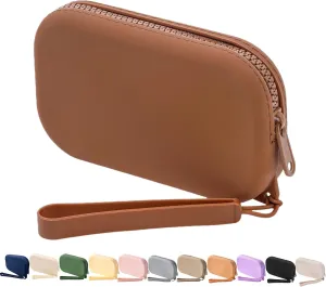 Small Silicone Multifunctional Essential Bag Portable Travel Makeup Bag for Women Men Cards Cash Bag Zipper Pouch (Brown)