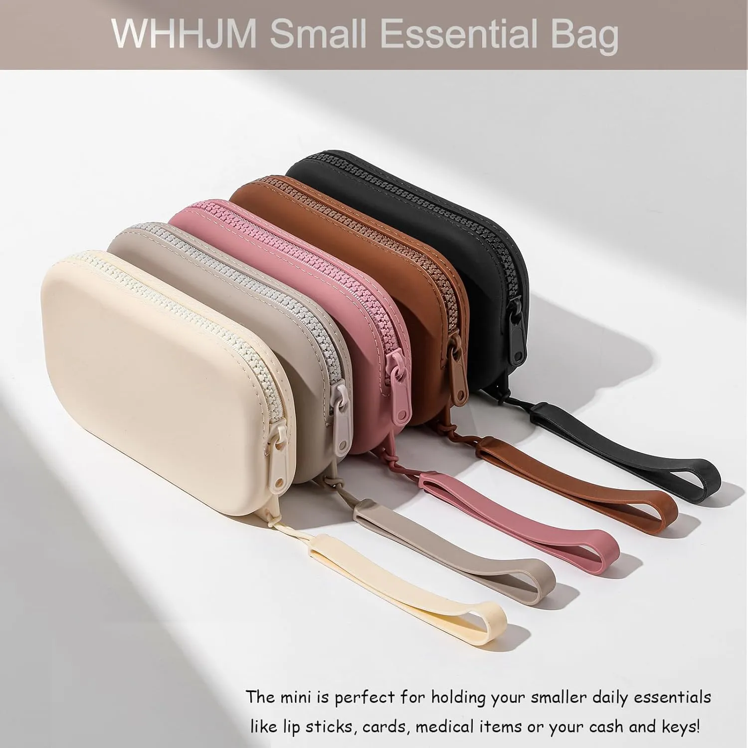 Small Silicone Multifunctional Essential Bag Portable Travel Makeup Bag for Women Men Cards Cash Bag Zipper Pouch (Brown)