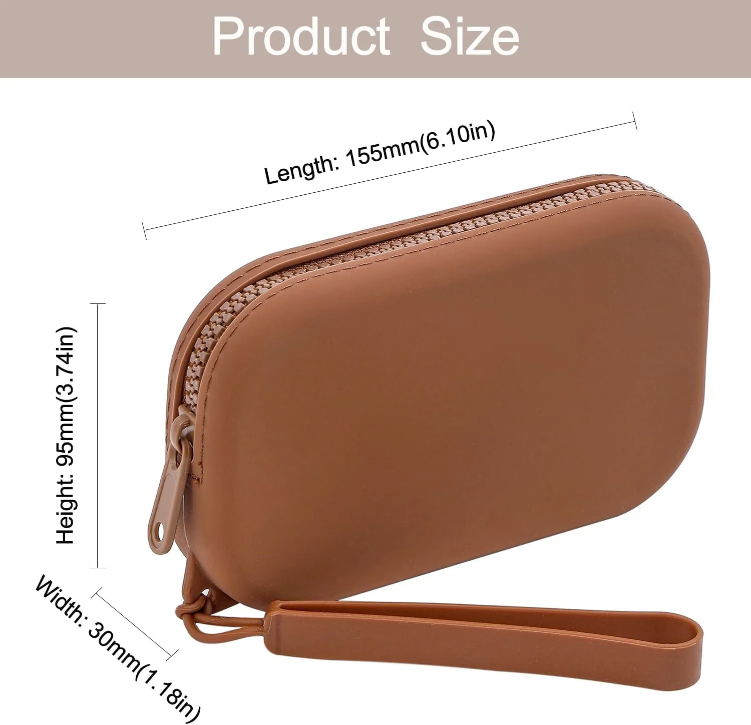 Small Silicone Multifunctional Essential Bag Portable Travel Makeup Bag for Women Men Cards Cash Bag Zipper Pouch (Brown)