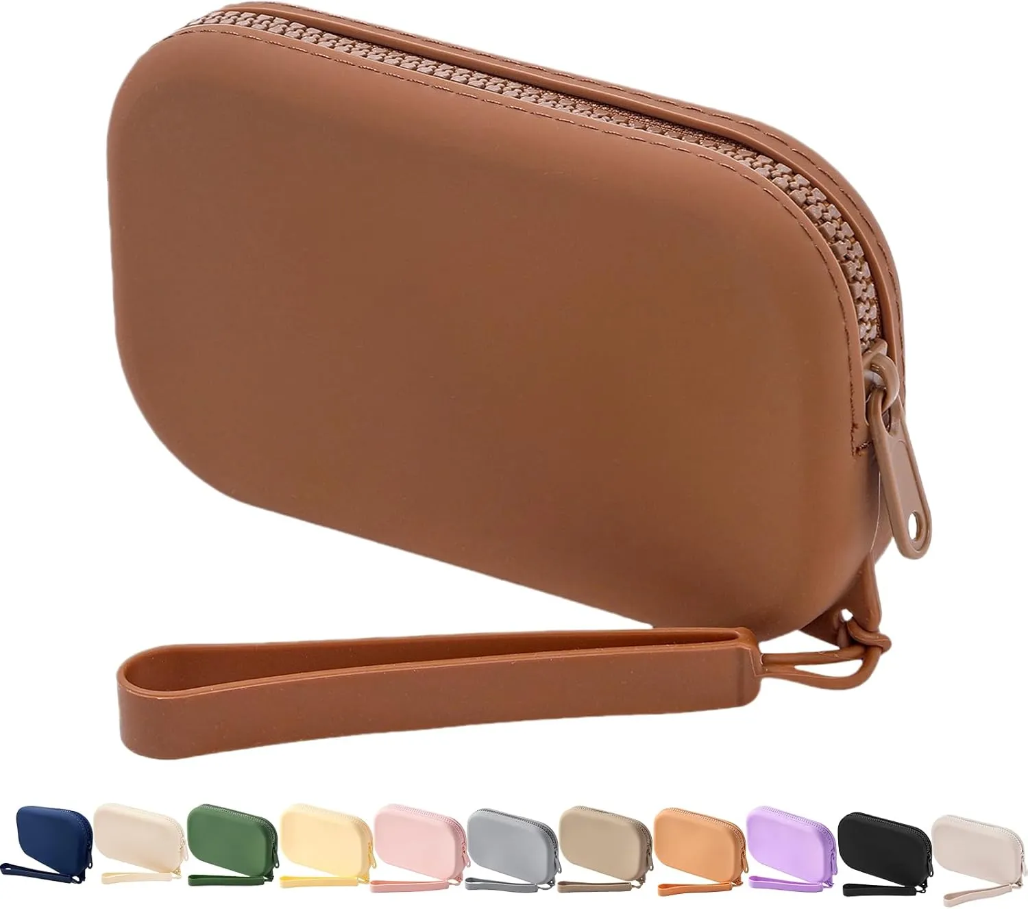 Small Silicone Multifunctional Essential Bag Portable Travel Makeup Bag for Women Men Cards Cash Bag Zipper Pouch (Brown)