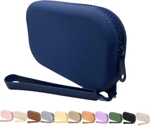 Small Silicone Multifunctional Essential Bag Portable Travel Makeup Bag for Women Men Cards Cash Bag Zipper Pouch (Dark Blue)