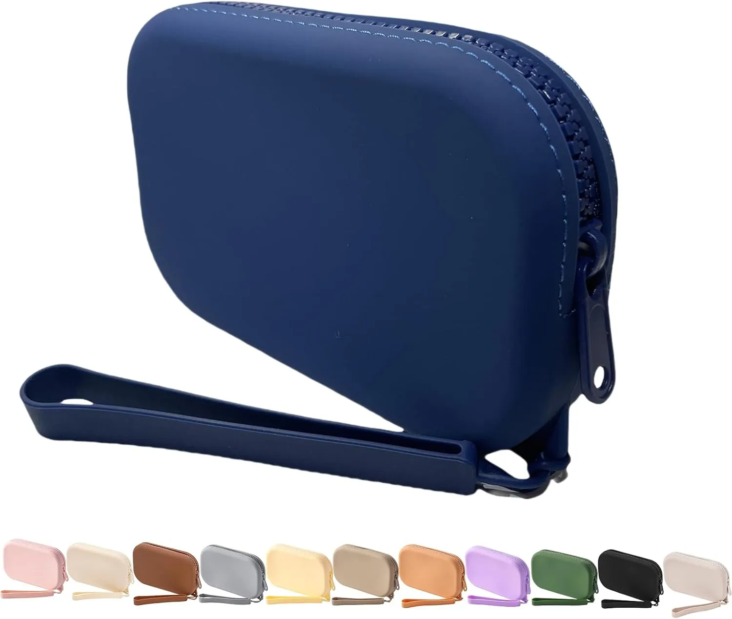 Small Silicone Multifunctional Essential Bag Portable Travel Makeup Bag for Women Men Cards Cash Bag Zipper Pouch (Dark Blue)