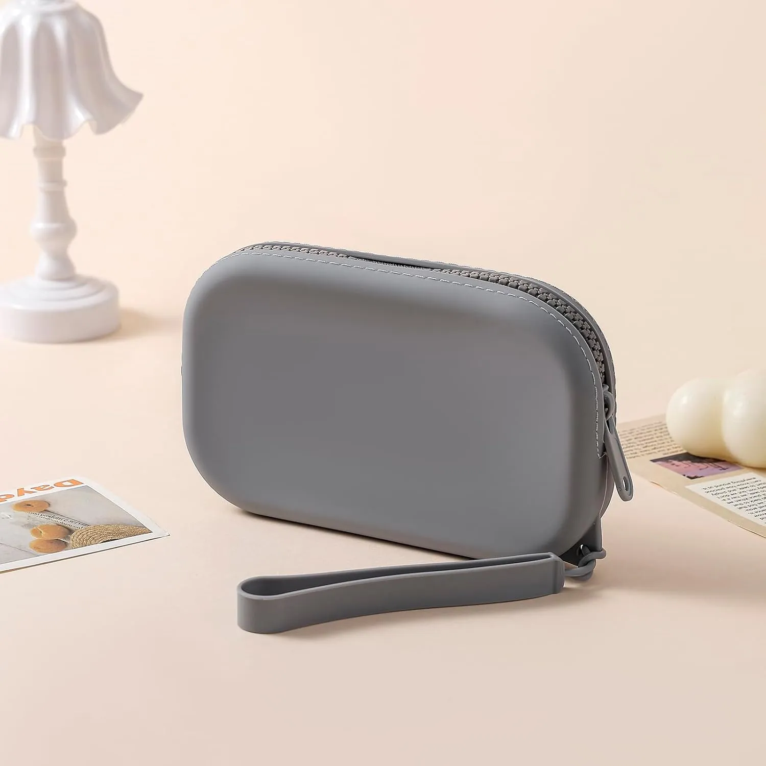 Small Silicone Multifunctional Essential Bag Portable Travel Makeup Bag for Women Men Cards Cash Bag Zipper Pouch (Dark Grey)