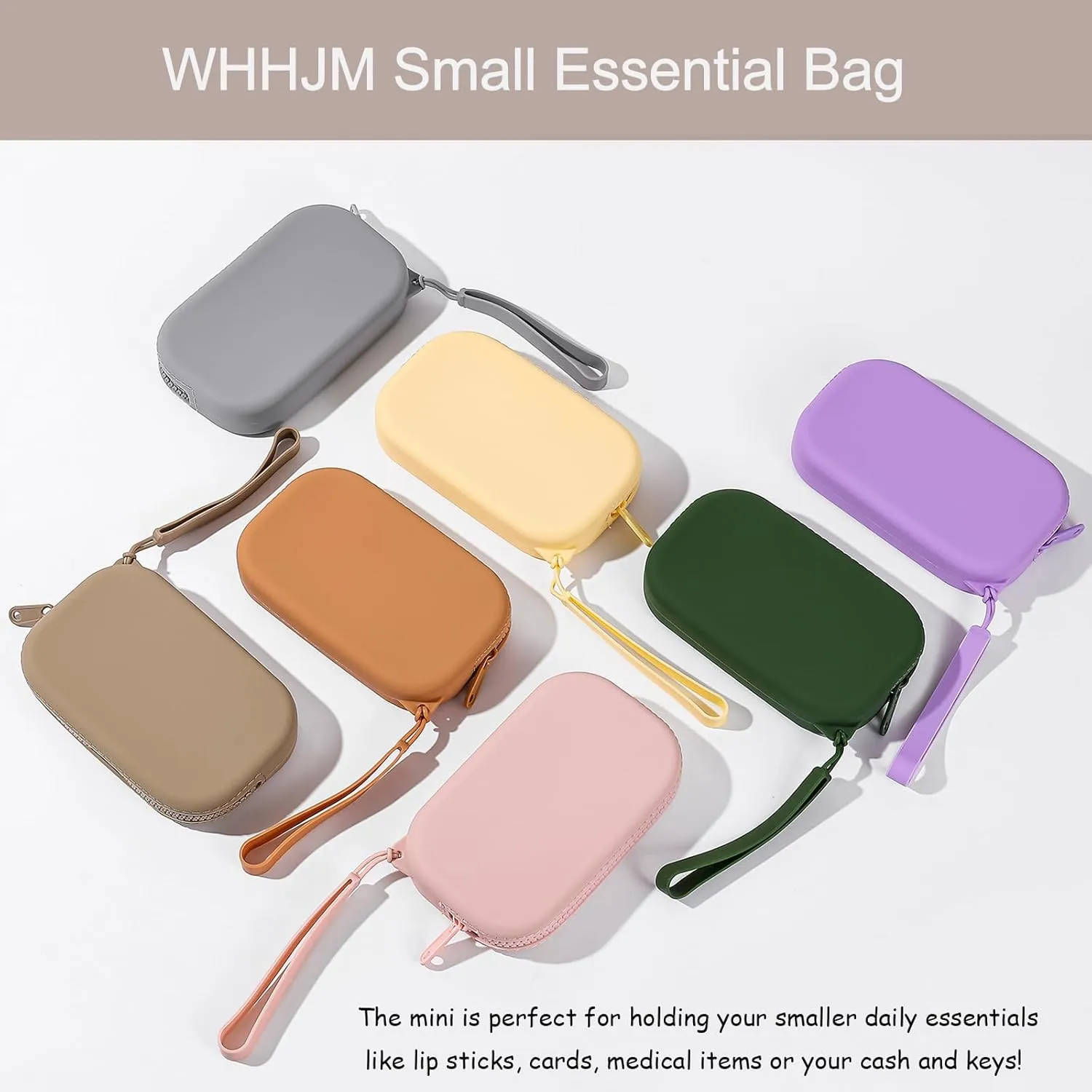 Small Silicone Multifunctional Essential Bag Portable Travel Makeup Bag for Women Men Cards Cash Bag Zipper Pouch (Green)