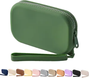 Small Silicone Multifunctional Essential Bag Portable Travel Makeup Bag for Women Men Cards Cash Bag Zipper Pouch (Green)
