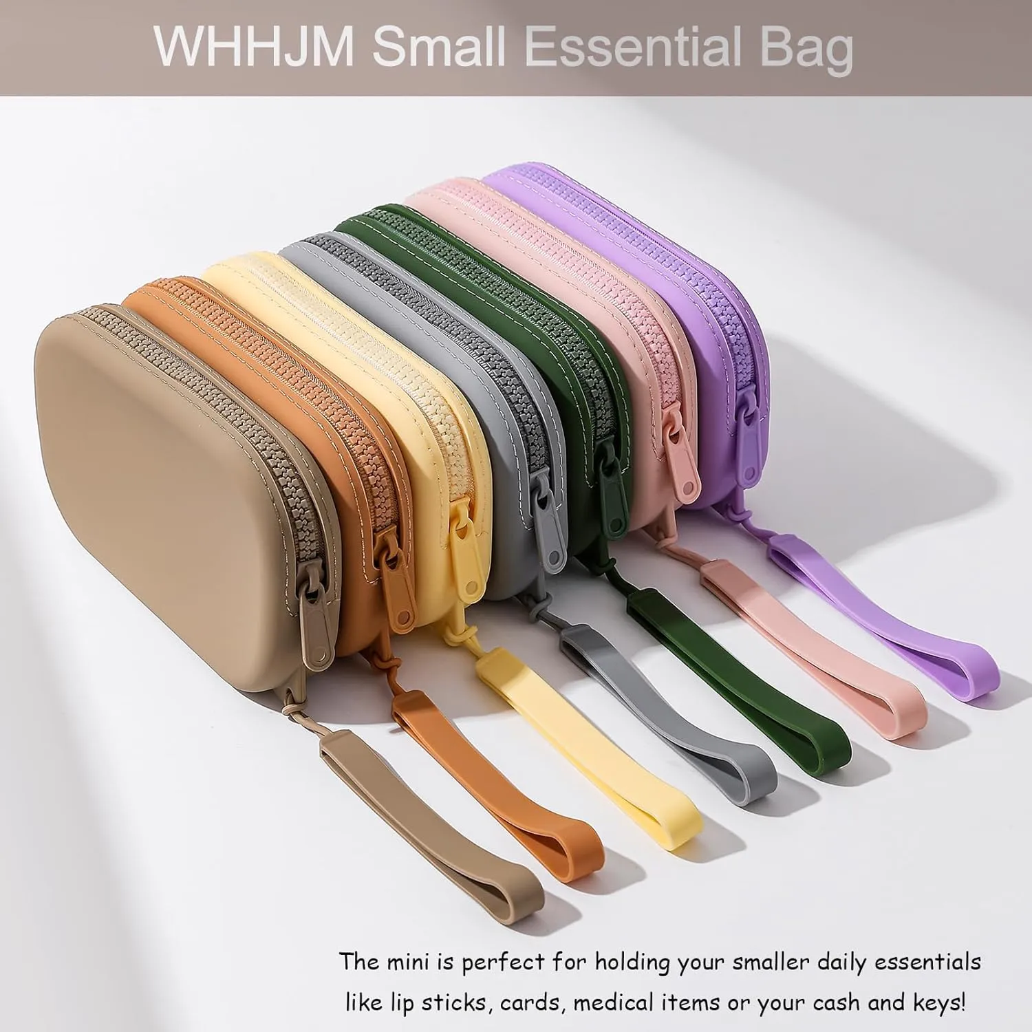 Small Silicone Multifunctional Essential Bag Portable Travel Makeup Bag for Women Men Cards Cash Bag Zipper Pouch (Green)