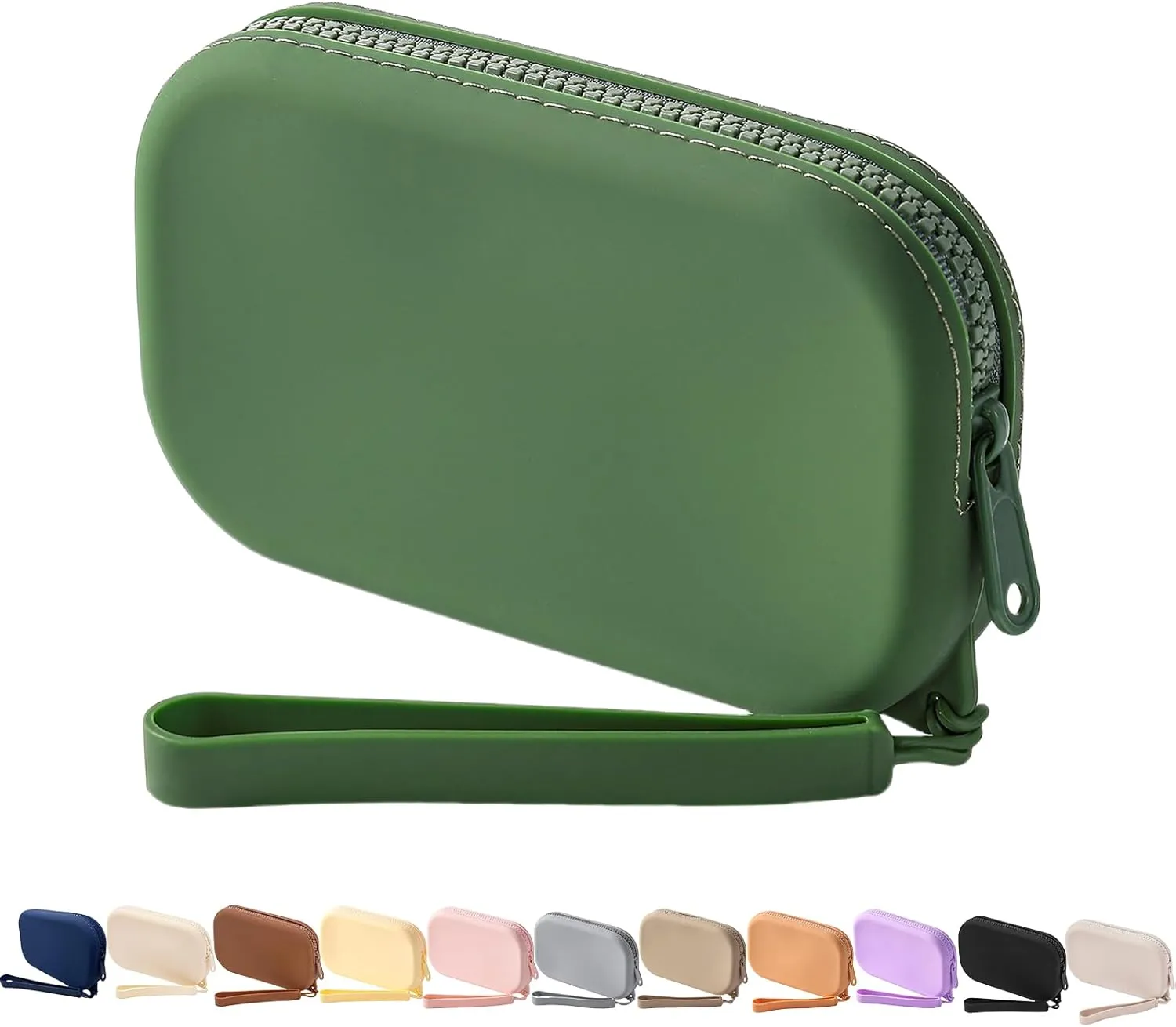 Small Silicone Multifunctional Essential Bag Portable Travel Makeup Bag for Women Men Cards Cash Bag Zipper Pouch (Green)