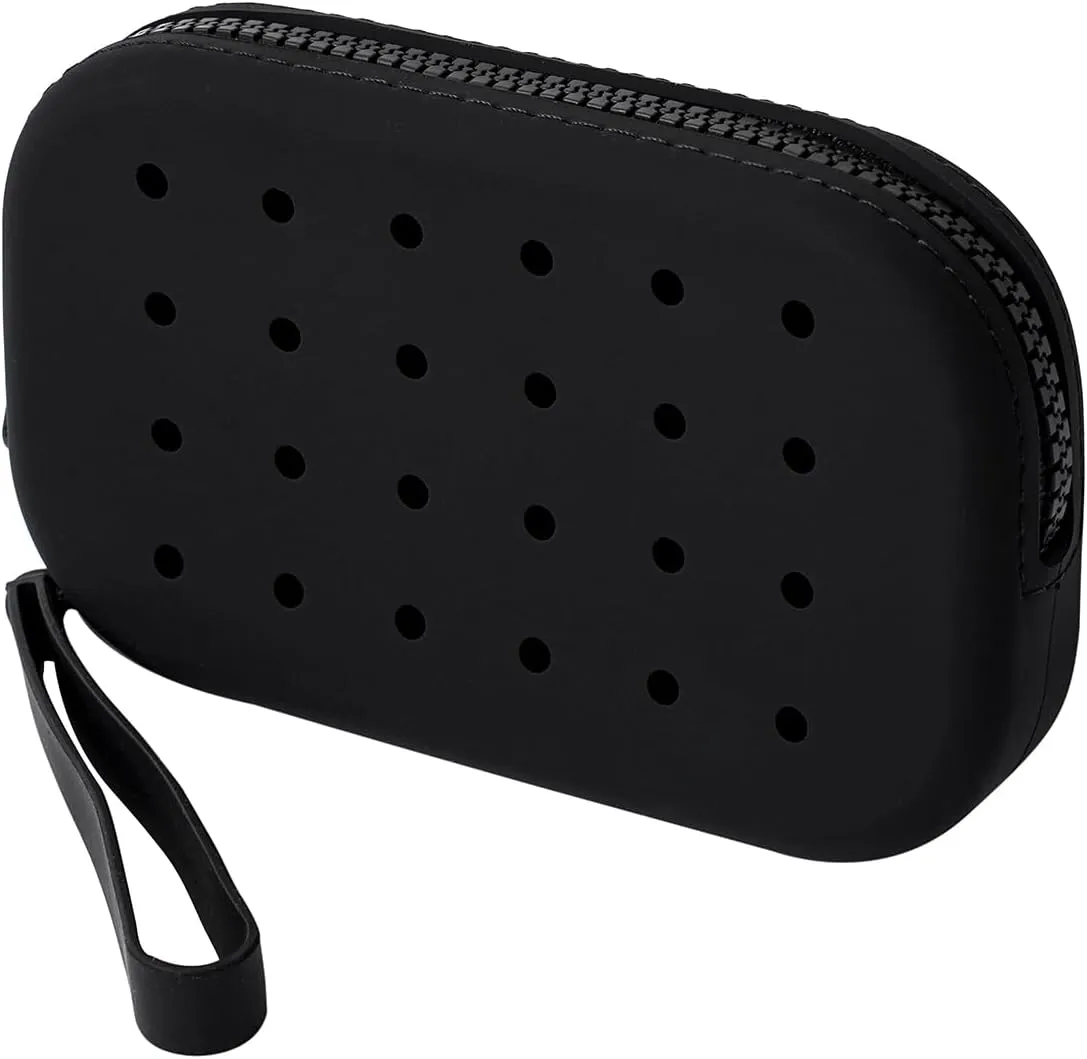 Small Silicone Multifunctional Essential Bag Zipper Pouch Portable Travel Makeup Bag for Women Men Cards Cash (Black)