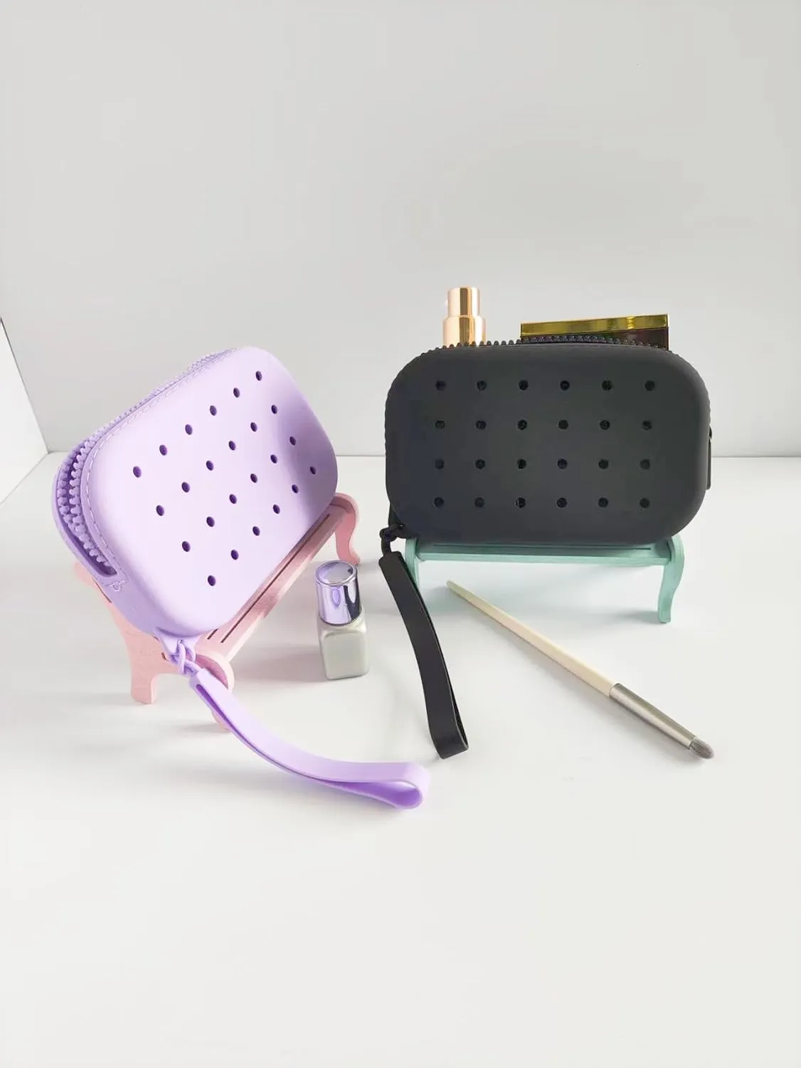 Small Silicone Multifunctional Essential Bag Zipper Pouch Portable Travel Makeup Bag for Women Men Cards Cash (Black)
