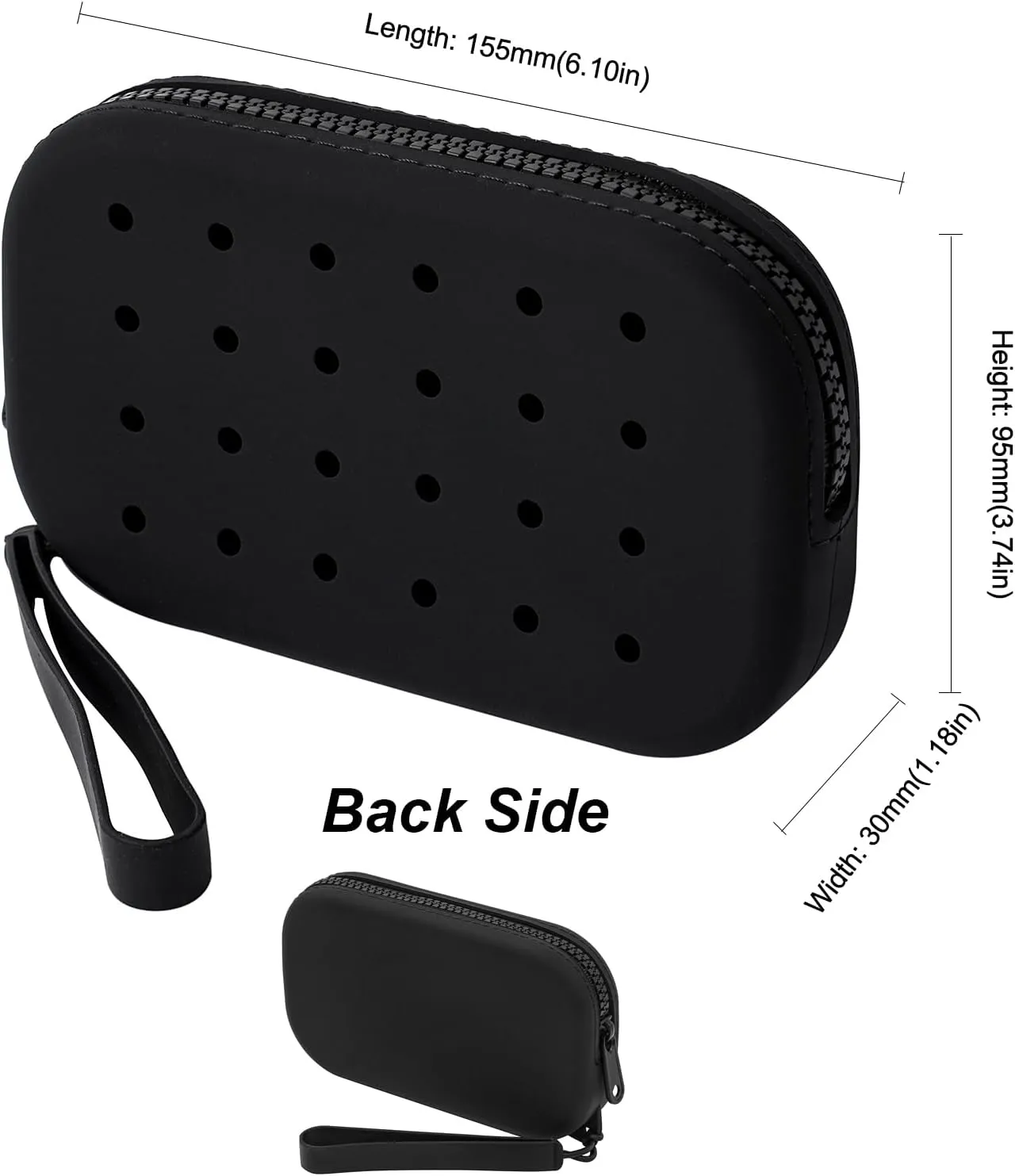Small Silicone Multifunctional Essential Bag Zipper Pouch Portable Travel Makeup Bag for Women Men Cards Cash (Black)