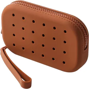 Small Silicone Multifunctional Essential Bag Zipper Pouch Portable Travel Makeup Bag for Women Men Cards Cash (Brown)