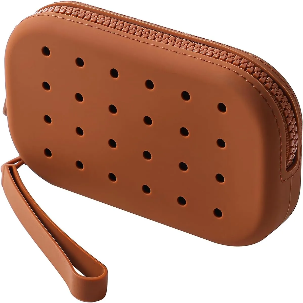 Small Silicone Multifunctional Essential Bag Zipper Pouch Portable Travel Makeup Bag for Women Men Cards Cash (Brown)