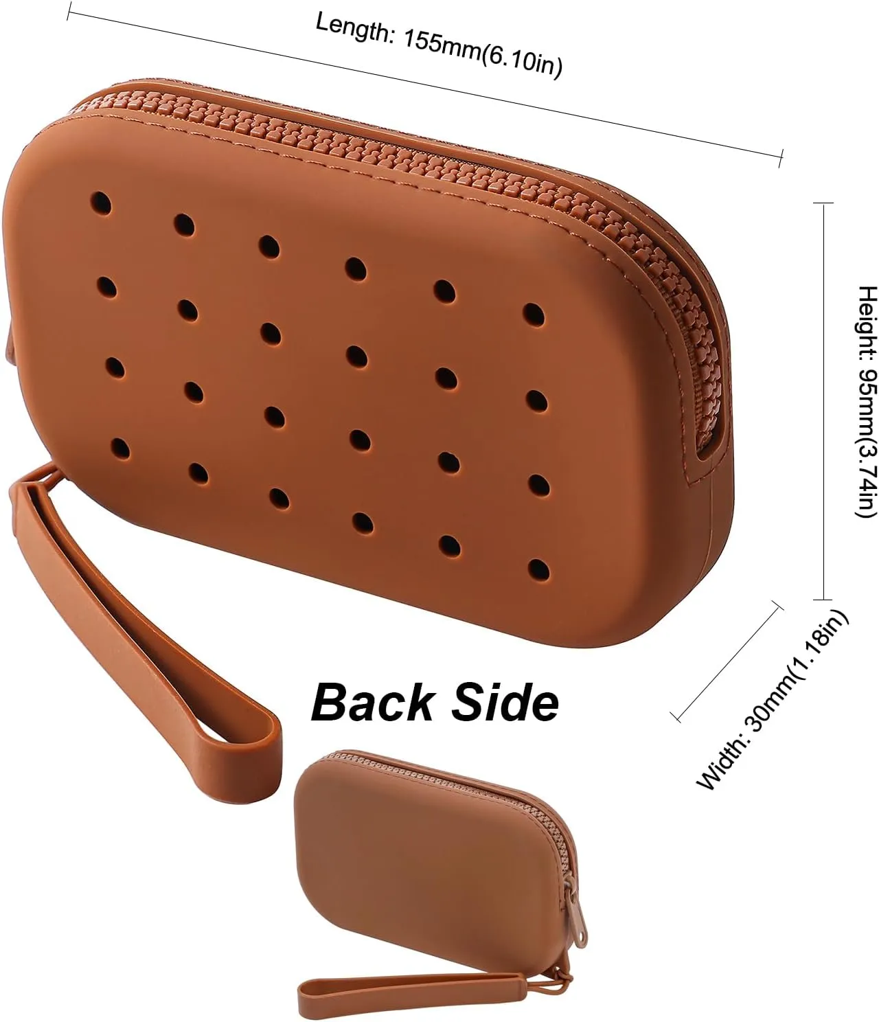 Small Silicone Multifunctional Essential Bag Zipper Pouch Portable Travel Makeup Bag for Women Men Cards Cash (Brown)
