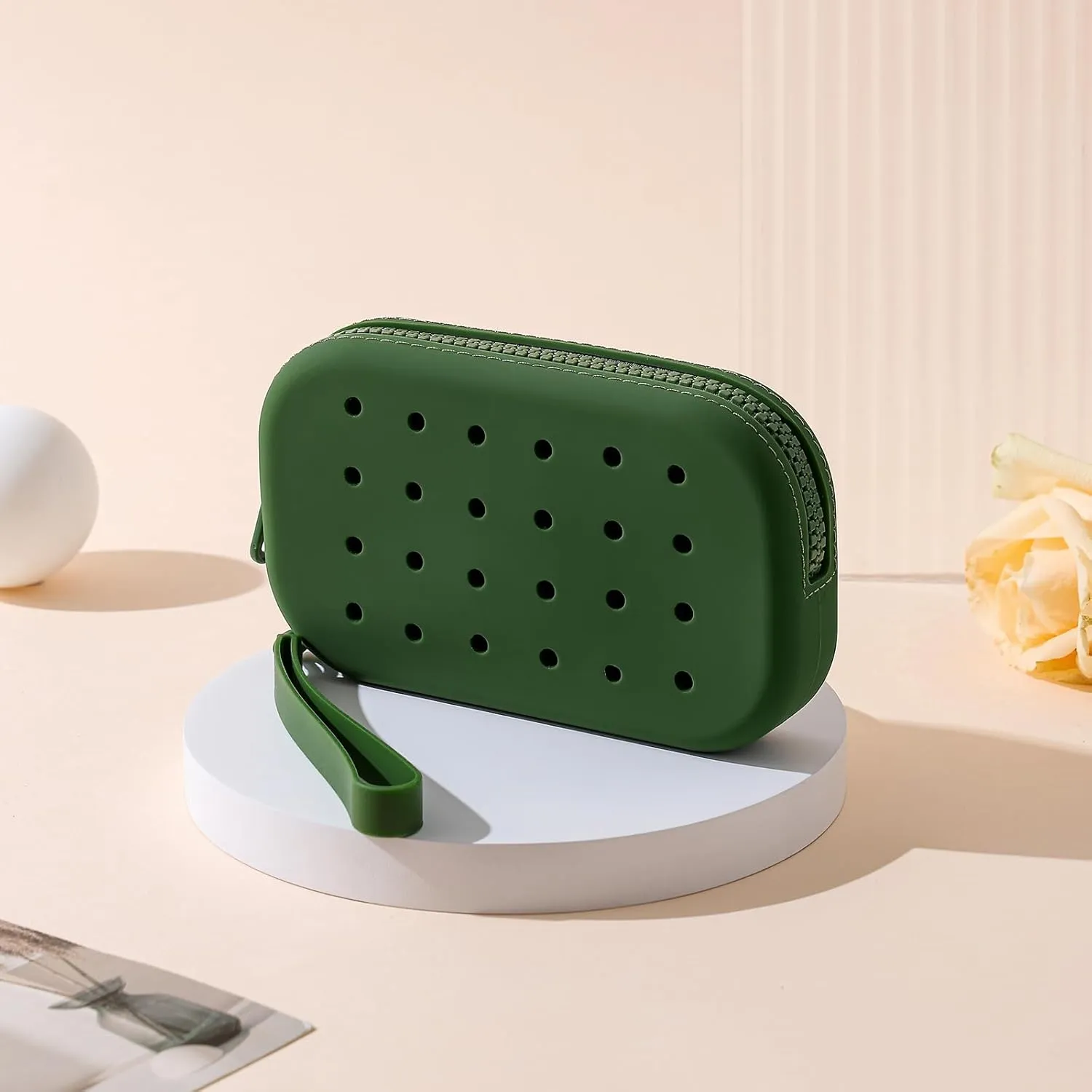 Small Silicone Multifunctional Essential Bag Zipper Pouch Portable Travel Makeup Bag for Women Men Cards Cash (Green)