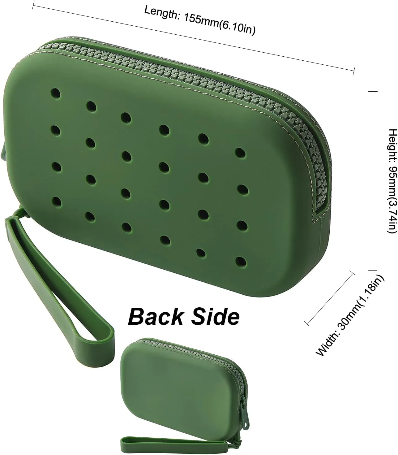 Small Silicone Multifunctional Essential Bag Zipper Pouch Portable Travel Makeup Bag for Women Men Cards Cash (Green)