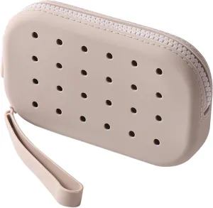Small Silicone Multifunctional Essential Bag Zipper Pouch Portable Travel Makeup Bag for Women Men Cards Cash (Grey)