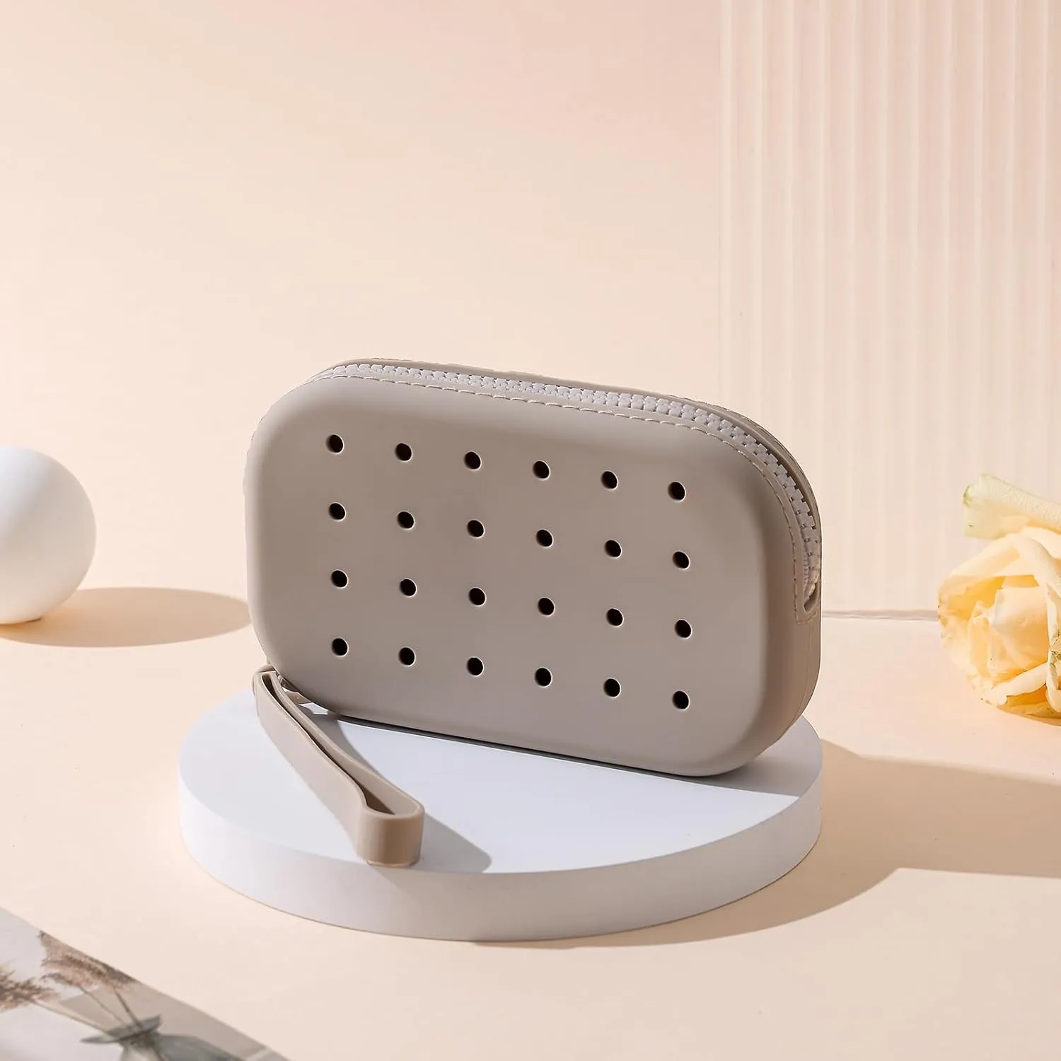 Small Silicone Multifunctional Essential Bag Zipper Pouch Portable Travel Makeup Bag for Women Men Cards Cash (Grey)