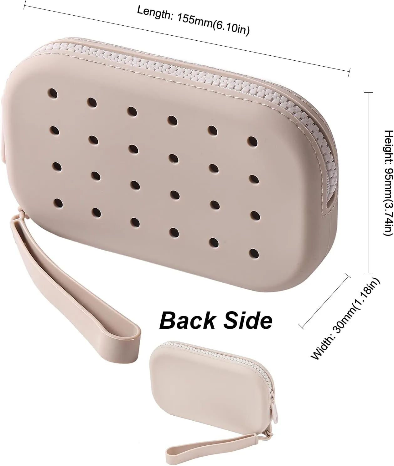 Small Silicone Multifunctional Essential Bag Zipper Pouch Portable Travel Makeup Bag for Women Men Cards Cash (Grey)