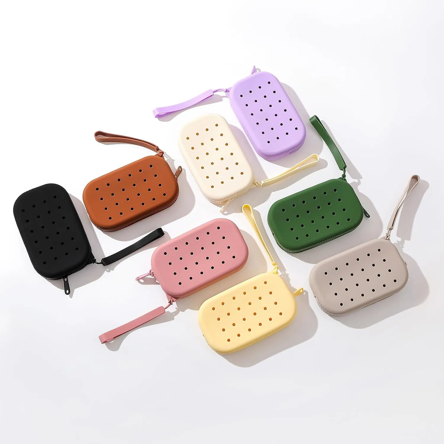 Small Silicone Multifunctional Essential Bag Zipper Pouch Portable Travel Makeup Bag for Women Men Cards Cash (Pink)