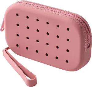 Small Silicone Multifunctional Essential Bag Zipper Pouch Portable Travel Makeup Bag for Women Men Cards Cash (Pink)