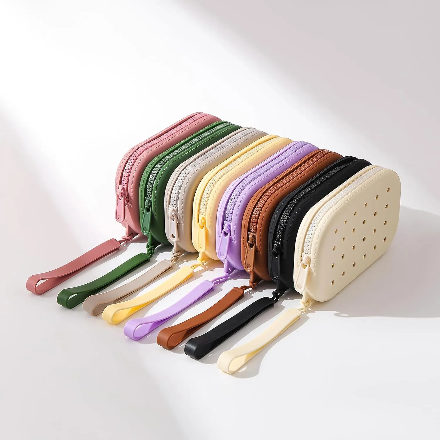 Small Silicone Multifunctional Essential Bag Zipper Pouch Portable Travel Makeup Bag for Women Men Cards Cash (Pink)