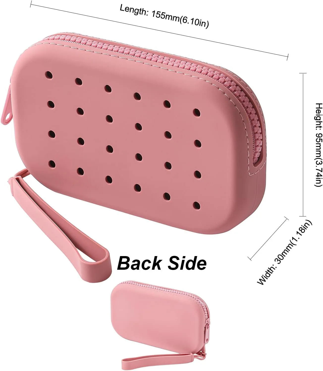 Small Silicone Multifunctional Essential Bag Zipper Pouch Portable Travel Makeup Bag for Women Men Cards Cash (Pink)