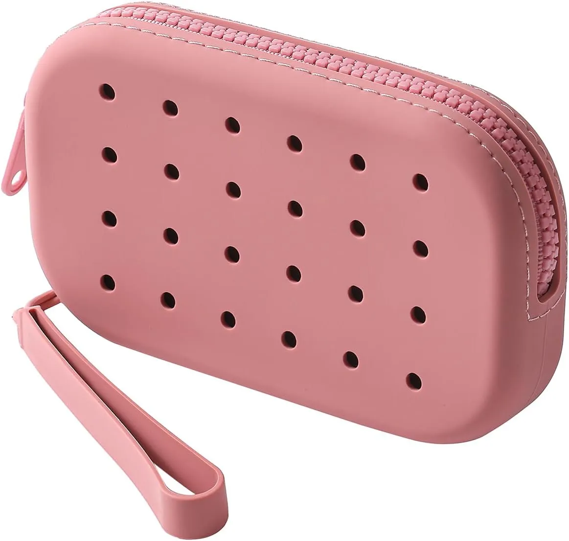 Small Silicone Multifunctional Essential Bag Zipper Pouch Portable Travel Makeup Bag for Women Men Cards Cash (Pink)