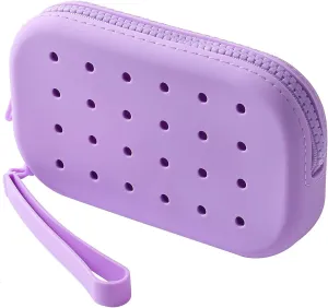 Small Silicone Multifunctional Essential Bag Zipper Pouch Portable Travel Makeup Bag for Women Men Cards Cash (Purple)