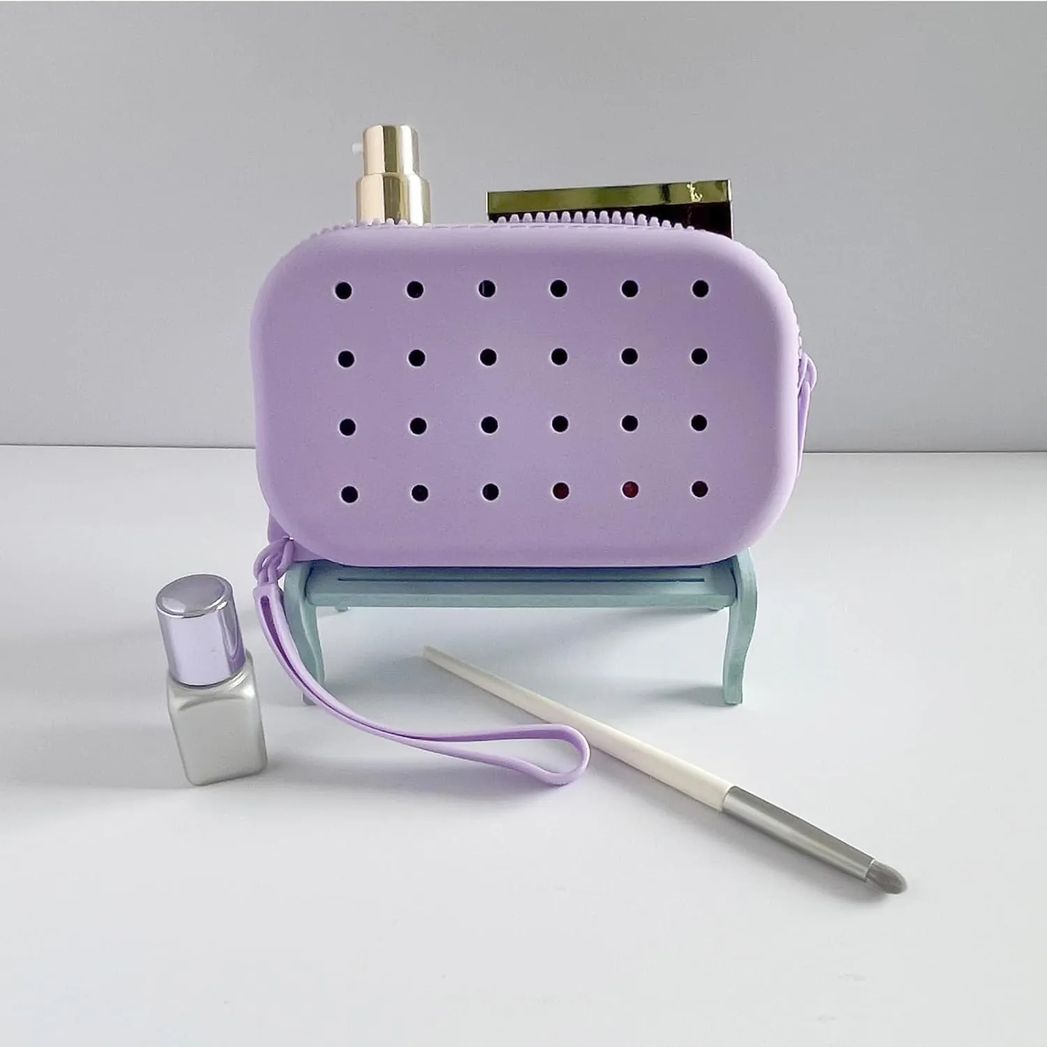 Small Silicone Multifunctional Essential Bag Zipper Pouch Portable Travel Makeup Bag for Women Men Cards Cash (Purple)