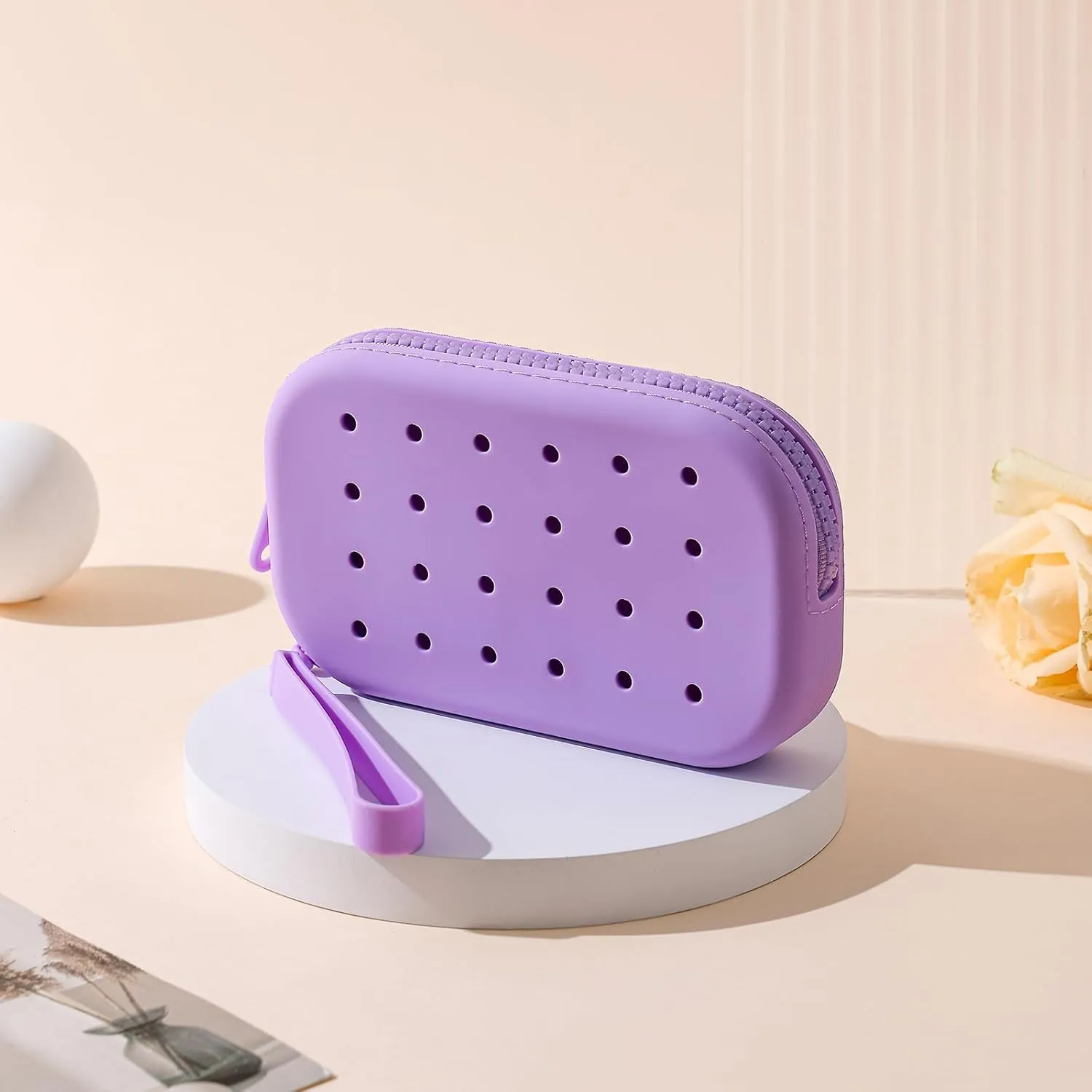 Small Silicone Multifunctional Essential Bag Zipper Pouch Portable Travel Makeup Bag for Women Men Cards Cash (Purple)