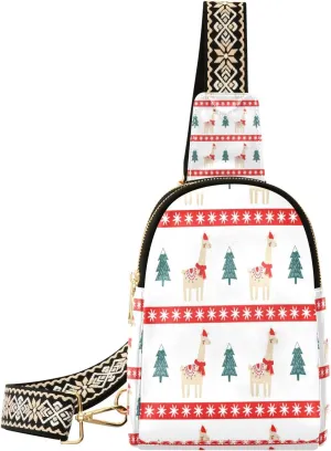 Small Sling Bag Waist Packs Leather Crossbody Packs Chest Bag Aipaca Christmas Tree for Women Travel Belt Purse