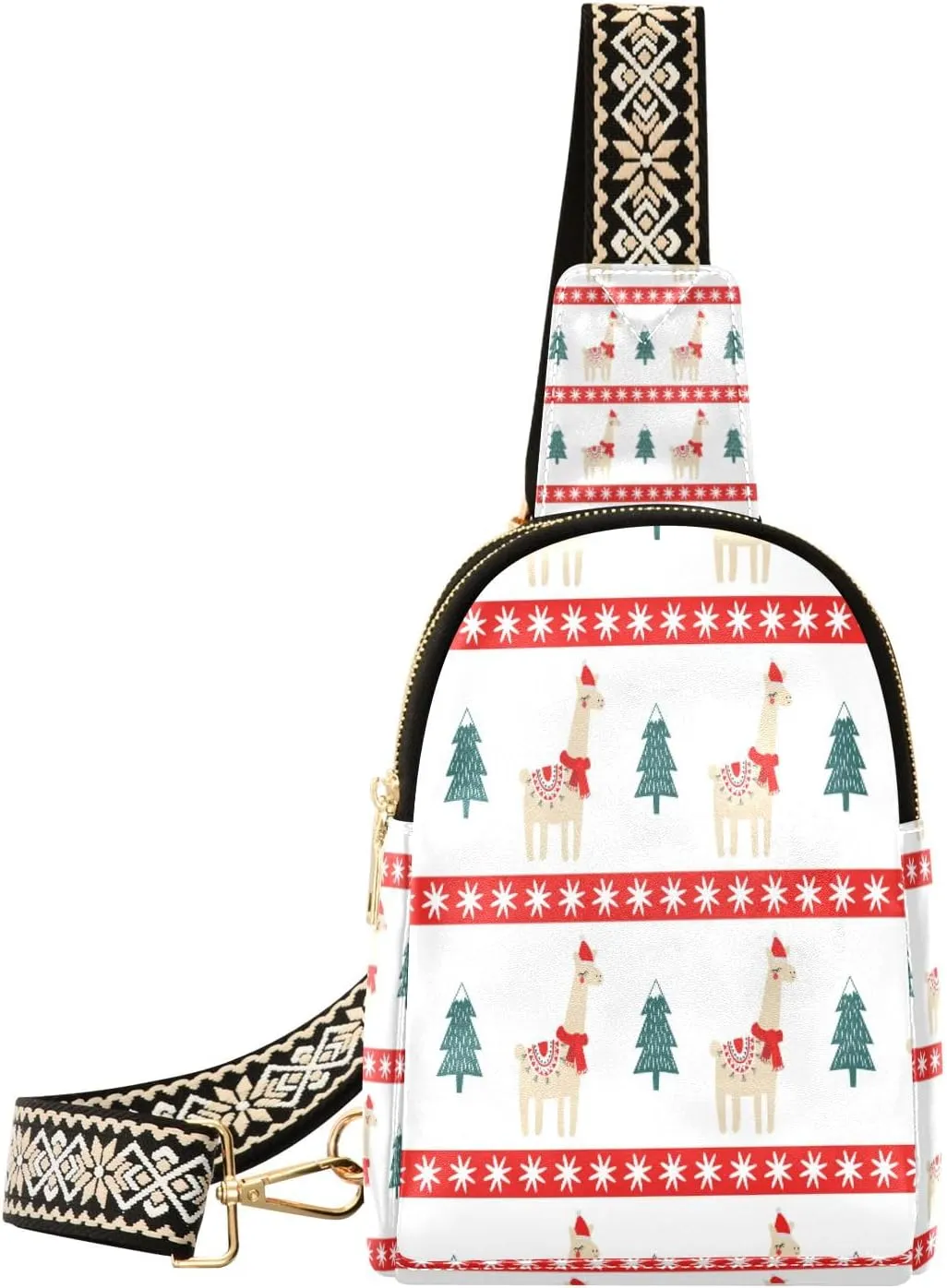 Small Sling Bag Waist Packs Leather Crossbody Packs Chest Bag Aipaca Christmas Tree for Women Travel Belt Purse