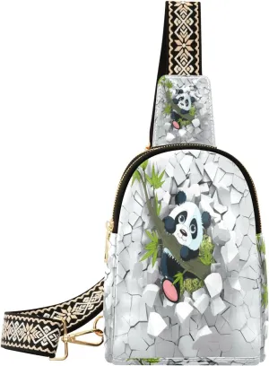 Small Sling Bag Waist Packs Leather Crossbody Packs Chest Bag Bamboo Panda for Women Travel Belt Purse