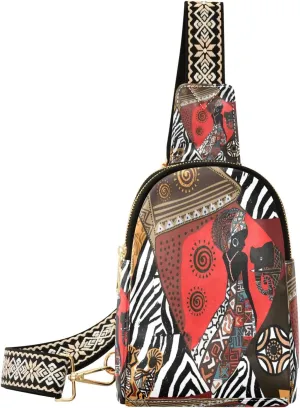 Small Sling Bag Waist Packs Leather Crossbody Packs Chest Bag Beautiful Ethnic Tribal Pattern for Women Travel Belt Purse