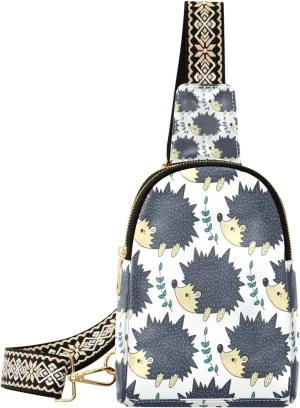 Small Sling Bag Waist Packs Leather Crossbody Packs Chest Bag Blue Hedgehog for Women Travel Belt Purse
