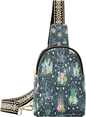 Small Sling Bag Waist Packs Leather Crossbody Packs Chest Bag Cactus for Women Travel Belt Purse