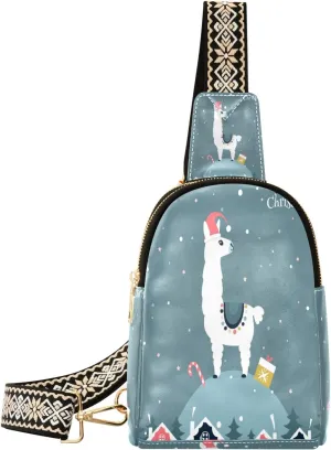 Small Sling Bag Waist Packs Leather Crossbody Packs Chest Bag Christmas Alpaca for Women Travel Belt Purse