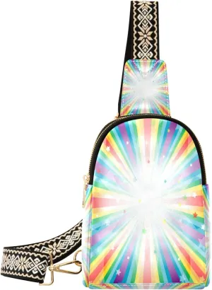 Small Sling Bag Waist Packs Leather Crossbody Packs Chest Bag Colorful Pattern for Women Travel Belt Purse