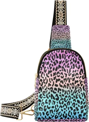 Small Sling Bag Waist Packs Leather Crossbody Packs Chest Bag Gradient Leopard for Women Travel Belt Purse