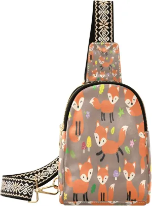 Small Sling Bag Waist Packs Leather Crossbody Packs Chest Bag Orange Fox for Women Travel Belt Purse